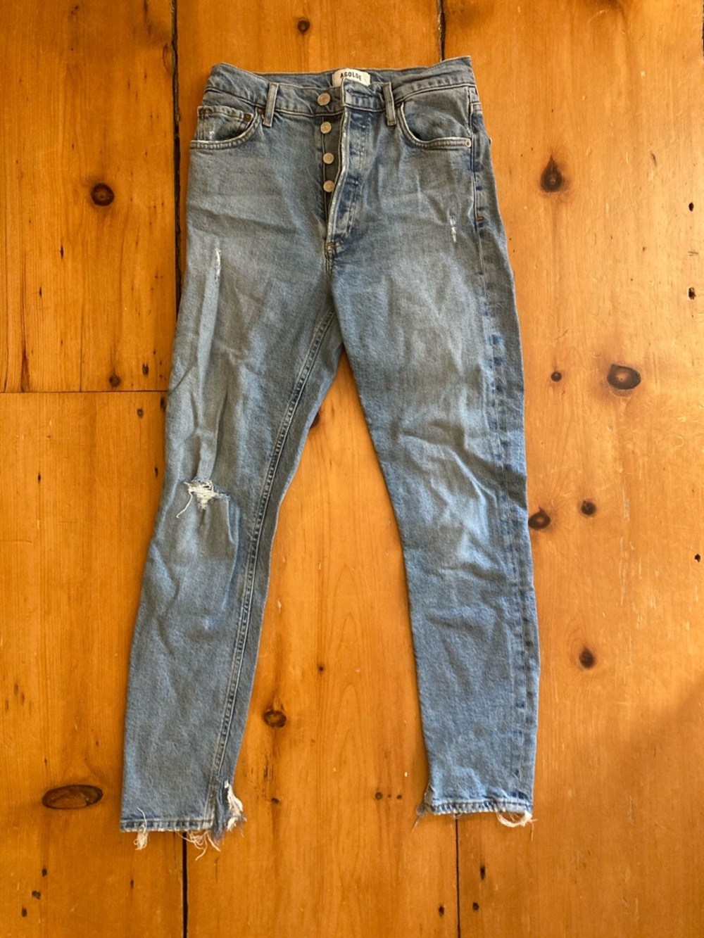 Agolde Light Blue Distressed Skinny Jeans